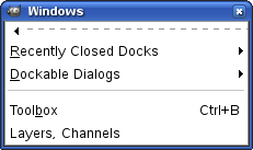 The windows submenu and its tear-off submenu