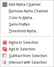 The Transparency submenu of the Layer menu