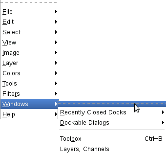 The windows submenu and its tear-off submenu