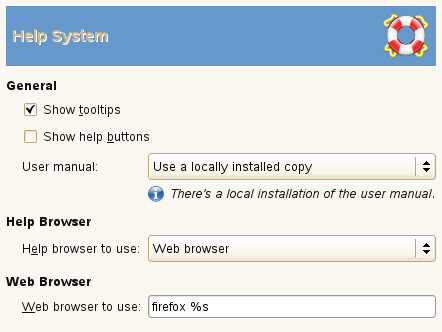 Help System Preferences (Linux Screenshot)